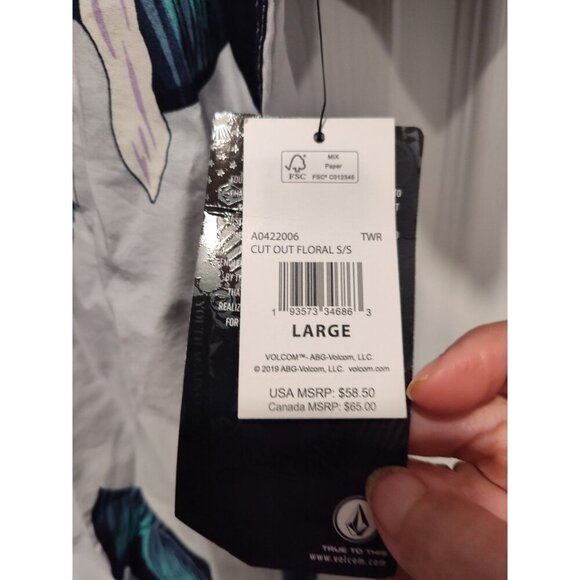 Volcom Mens Cut out Modern‎ fit Short Sleeve Button-Up LARGE Blue Green Floral - Picture 5 of 13